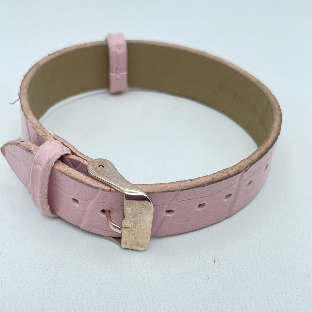 Vintage Rose-Gold Tone Pink Embossed Leather Adjustable Strap Buckle Bracelet